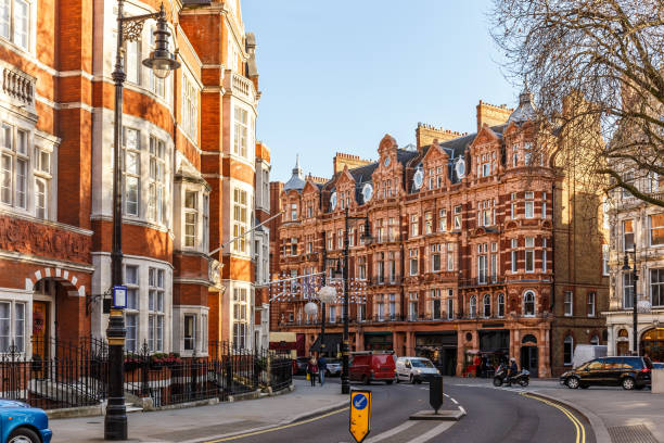 Classic red brick building in Mayfair, London Classic red brick building in Mayfair, London central london stock pictures, royalty-free photos & images