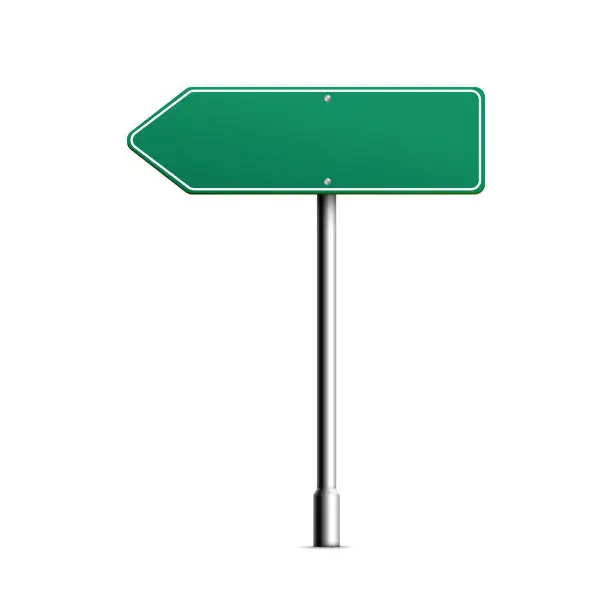 Vector illustration of Blank green arrow road sign, realistic vector mockup illustration isolated.