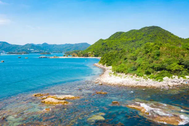 Drone view of Sharp Island in Sai Kung village, Hong Kong