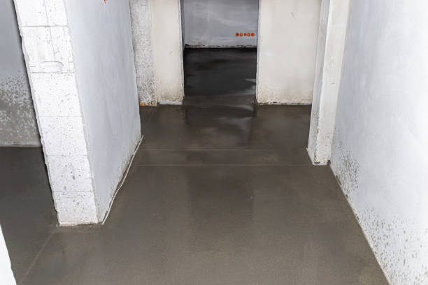istock Watering a newly poured floor screed at home to prevent it from cracking. 1218594535