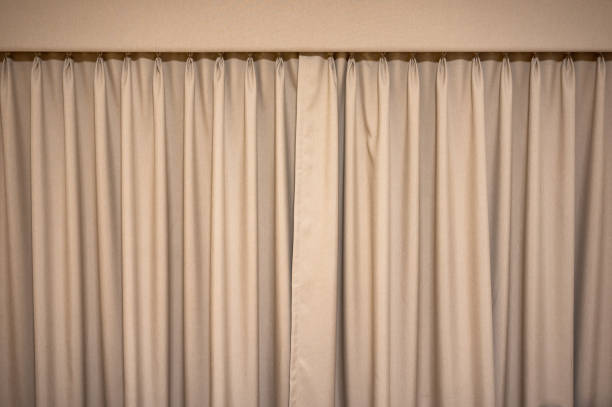 istock Closed brown velvet curtain wavy 1218595773