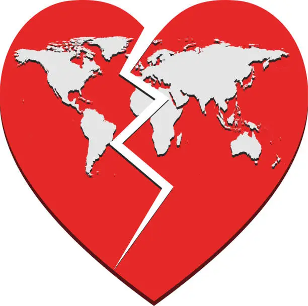 Vector illustration of World map broken heart