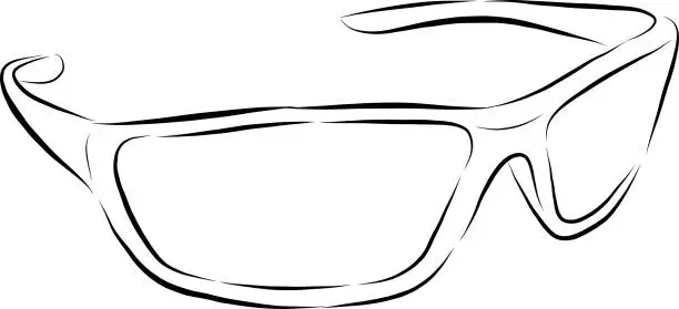 Vector illustration of Sunglasses from the contour black brush lines different thickness on white background. Vector illustration.