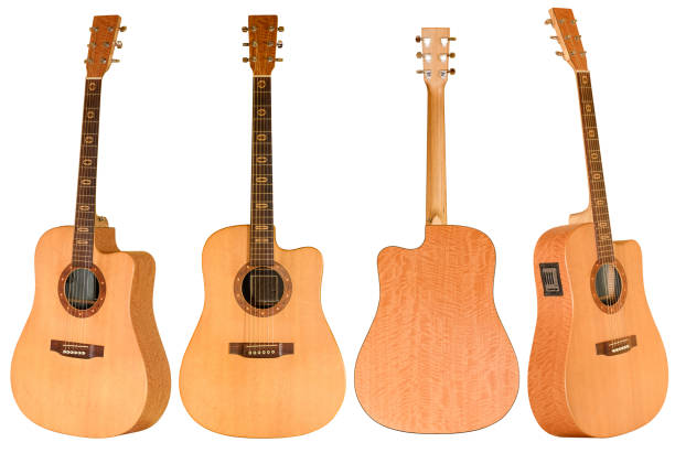 yellow acoustic guitar on white background