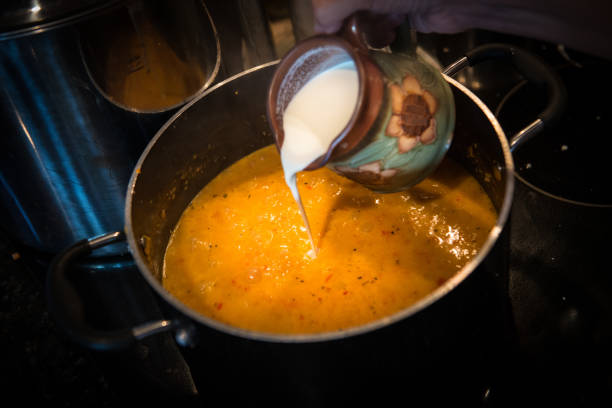 istock Hot Pot of home made red pepper soup 1218600818