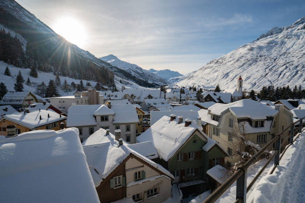 istock Winter sunset over Andermatt village 1218600880