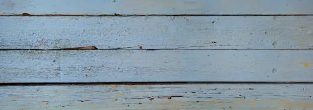 Old wood board painted blue. Banner background texture