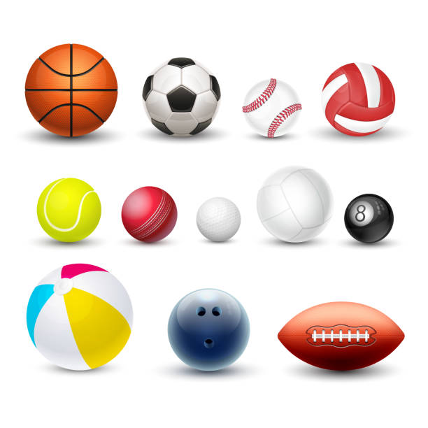 verschiedene sportbälle, vektor 3d realistisches set - beach ball ball beach white stock-grafiken, -clipart, -cartoons und -symbole