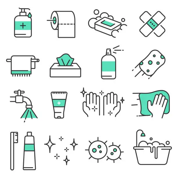 Vector illustration of Hygiene and Cleaning Line Icon Set Vector Design.