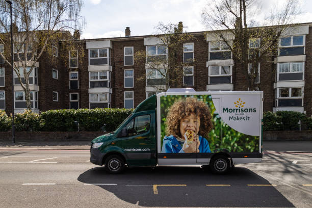 Morrisons Delivery Truck on a Road in London stock photo