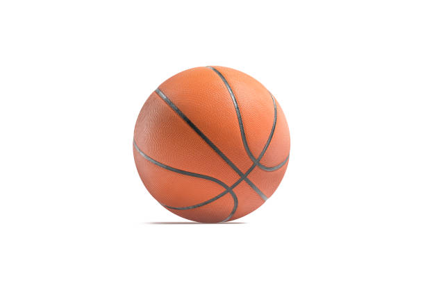istock Blank leather basketball ball mockup, half-turned view 1218607963