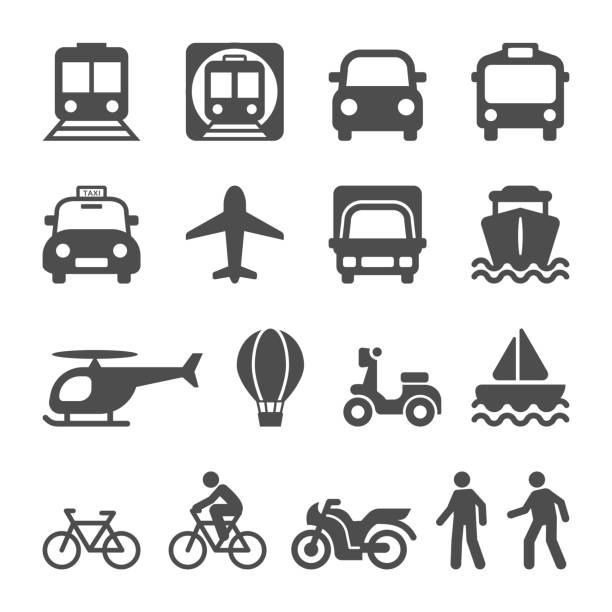 illustrazioni stock, clip art, cartoni animati e icone di tendenza di set di icone trasporto - automotive