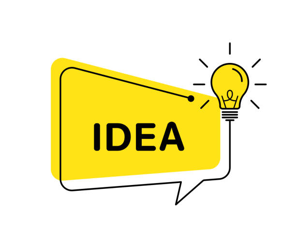アイデアベクトルバナー電球と吹き出し。ベクター分離図。アイデアコンセプトイラスト。創造的なアイデアベクトルデザイン。ランプのアイデアデザイン。 - アイデア点のイラスト素材／クリップアート素材／マンガ素材／アイコン素材