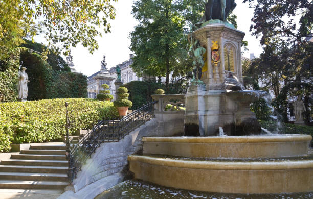 August 2015: Square of Petit Sablon, public park in the center of Brussels, Belgium