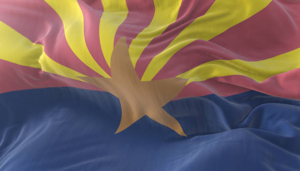 Flag of Arizona state, region of the United States Flag of Arizona state, region of the United States, waving at wind alaska us state photos stock pictures, royalty-free photos & images