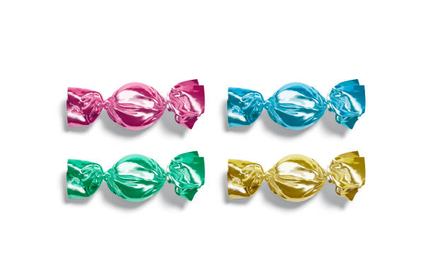 Blank colored hard candy foil wrapper mockup, top view