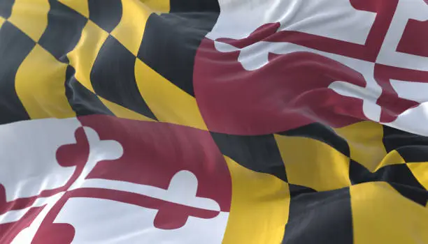 Flag of american state of Maryland, region of the United States, waving at wind