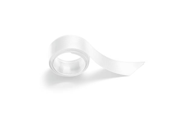 istock Blank white rolled silk ribbon mock up, front view 1218613683