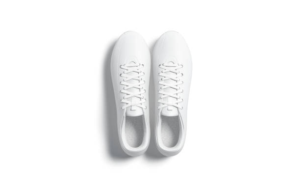 istock Blank white soccer boots pair mockup, top view 1218613995