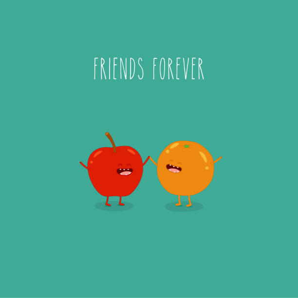 リンゴとオレンジの友人は永遠に。ベクターの図。 - characters cooperation teamwork orange点のイラスト素材／クリップアート素材／マンガ素材／アイコン素材