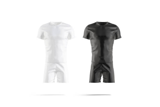 uniforme da calcio bianca e nera con mockup corto t-shirt - stage costume immagine foto e immagini stock