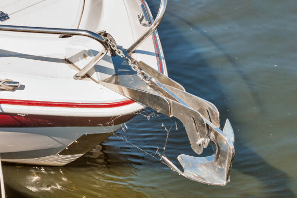 Nose boat with web anchor closeup on a sunny day