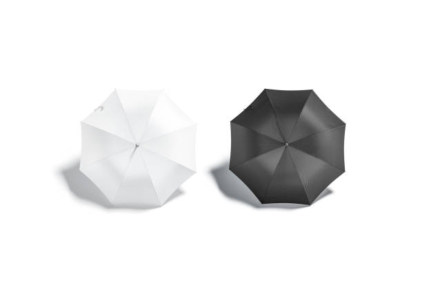 istock Blank black and white open umbrella mockup lying, backside view 1218616438