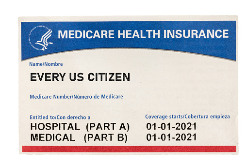 USA medical insurance card for medicare for every citizen isolated against a white background