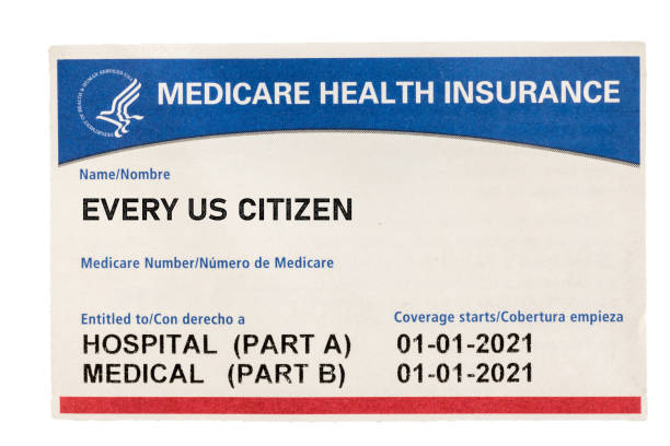 USA medicare health insurance card for US Citizens isolated against white background stock photo