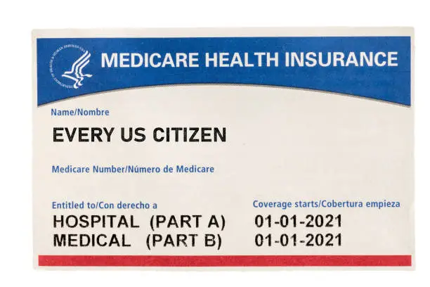 Photo of USA medicare health insurance card for US Citizens isolated against white background