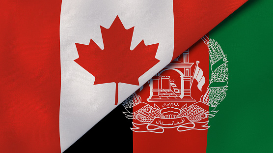 Two states flags of Canada and Afghanistan. High quality business background. 3d illustration