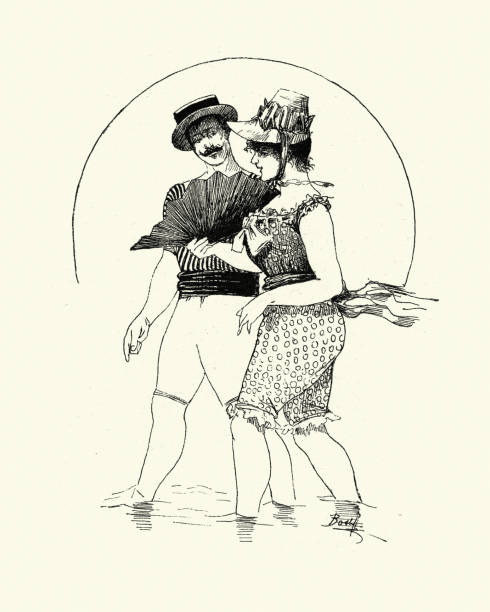istock Young couple bathing costumes at the seaside, 19th Century 1218621091