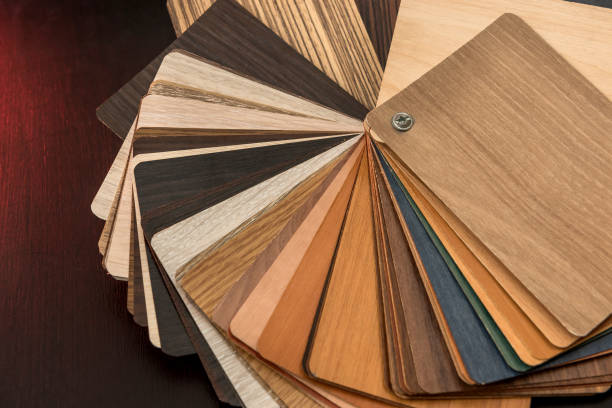 istock Wood material sampler as pattenr or texture for design decoration interior home isolated on black. 1218621214