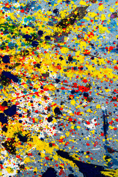 istock Bright background graphic image. dripping. expression. multicolored color spill blemish. mixing colors. Phantom Blue black white red yellow . On the concrete texture. Vertical orientation. top view. flat lay. 1218621222
