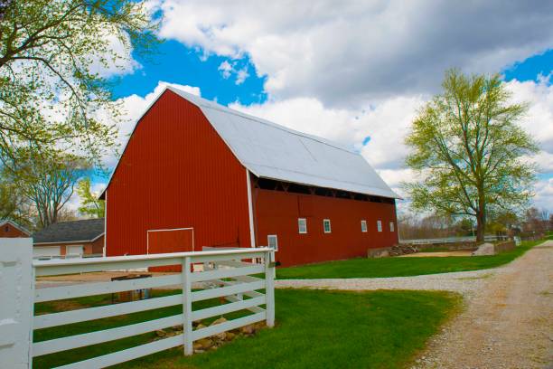 istock Red Barn and white fece-- Farm-Miami County Indiana 1218621901