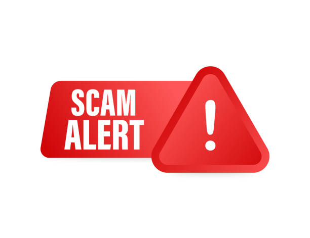 istock Banner with red scam alert. Attention sign. Cyber security icon. Caution warning sign sticker. Flat warning symbol. Vector stock illustration. 1218622535