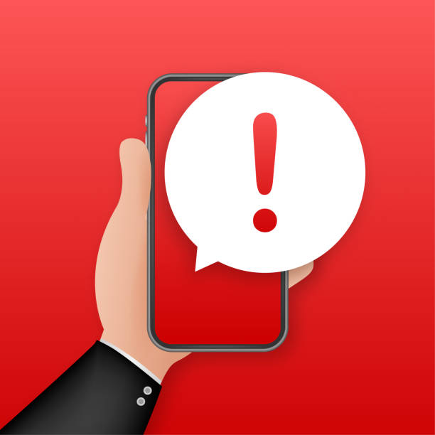 ilustrações, clipart, desenhos animados e ícones de alerte a notificação móvel da mensagem. alertas de erro de perigo, problemas com vírus de smartphone ou notificações de problemas de spam de mensagens inseguras. ilustração de estoque vetorial. - text messaging text message mobile phone alertness