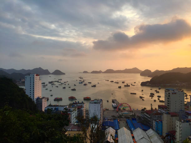 Sunset over the bay in Cat Ba town Cat Ba Island, Vietnam haiphong province photos stock pictures, royalty-free photos & images