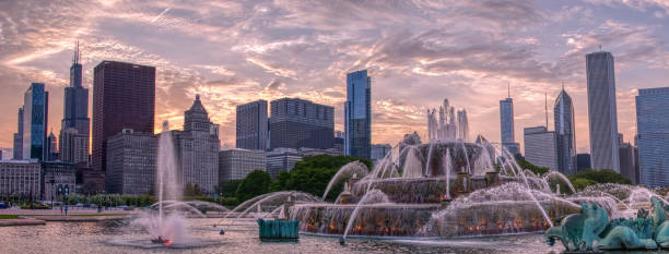 istock Downtown Chicago Skyline at Sunset in early Summer 1218627548