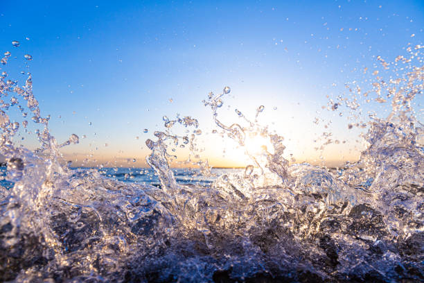 Wave splash splashing against the sunset
