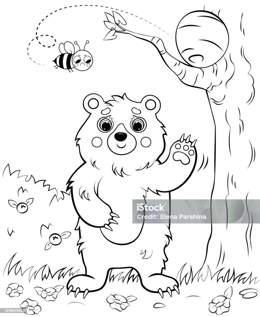 Phác Thảo Trang Tô Màu Của Một Con Gấu Hoạt Hình Vẫy Tay Với Tổ ...