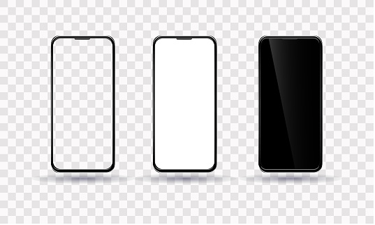 Smartphone template. The phone is black with a transparent, black and white screen