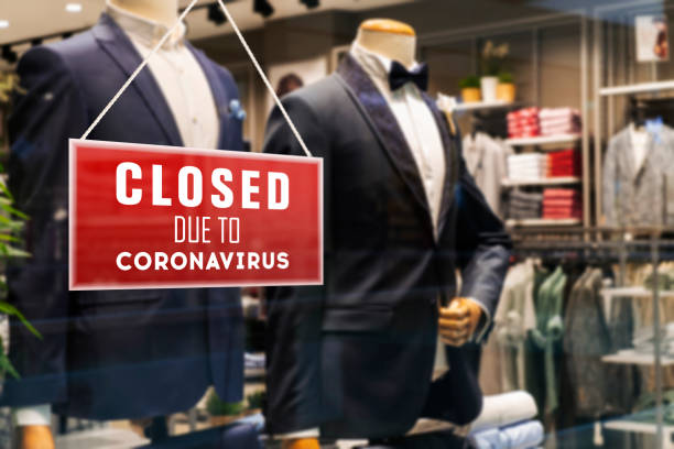 Closed Suit Store Due To Coronavirus Closed, Store, Suit, Men, COVID-19 display cabinet photos stock pictures, royalty-free photos & images