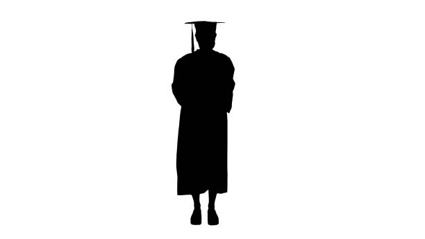 istock Silhouette Graduation student in medical mask using sanitizer 1218647635