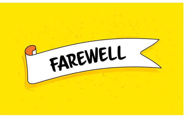 Vector illustration of Trendy Ribbon Banner with Text Farewell. Retro Style Design.