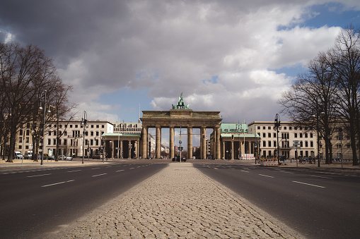 A Picture showing the empty Brandenburg Gate (Brandenburger Tor) in Berlin while Corona Lockdown in the german capitol