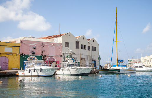 Image of Bridgetown waterfront as shot from a boat on a sunny day in Barbados