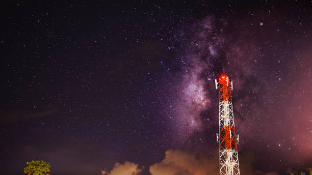 istock Telecom Tower with Galaxy Milky Way Background 1218654197