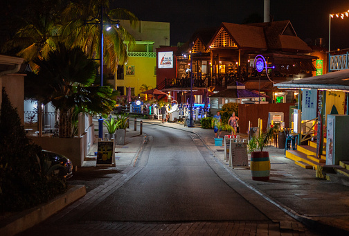 Night Time Street Scene in St. Lawrence Gap Barbados on a warm night
