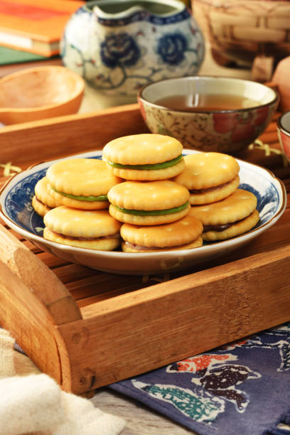 Small circle nougat cookies on the plate